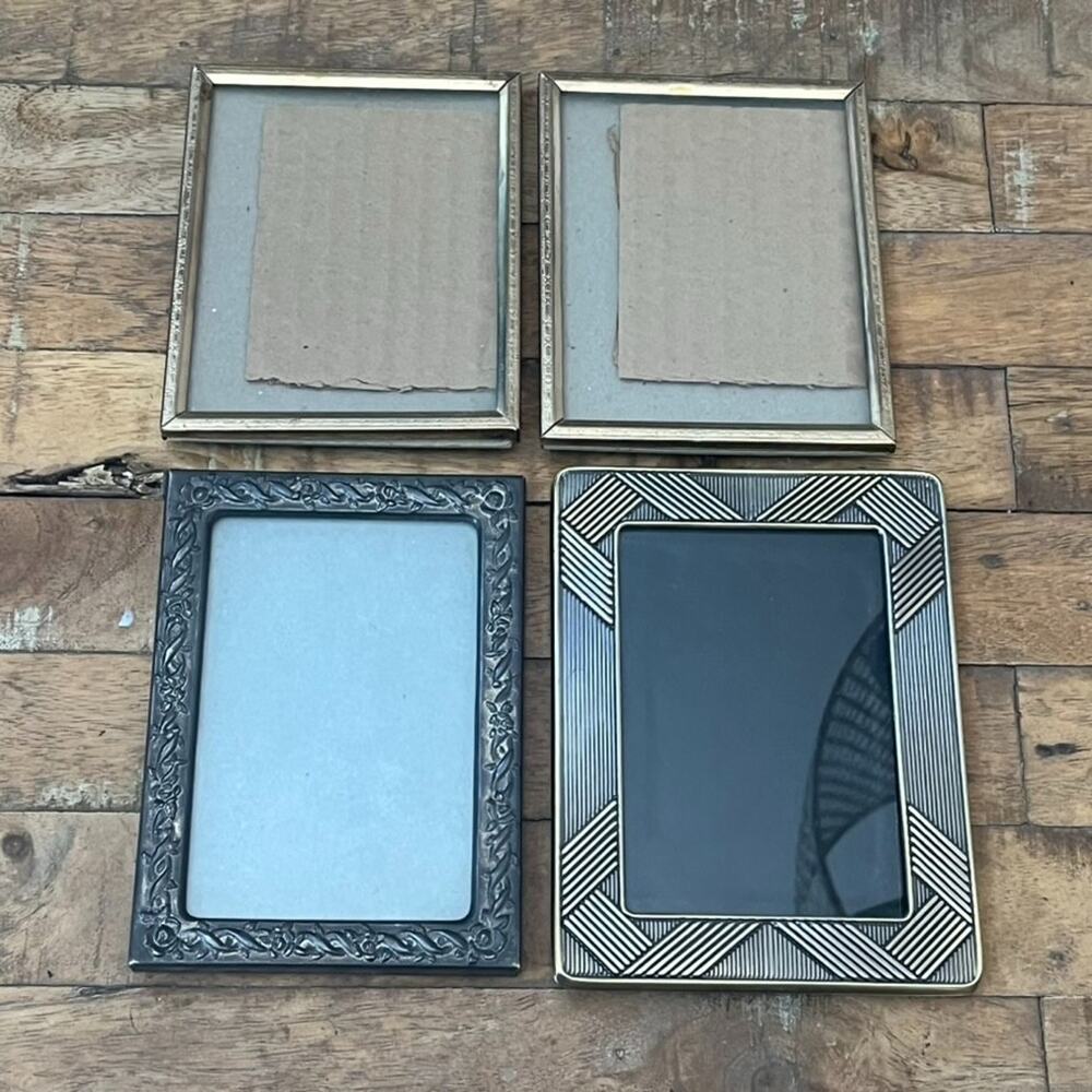 Set of 4 Mixed Silver Plated Picture Frames Ornate & Geometric Patterns